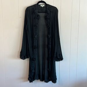 Maxi  Bohemian Cover up with Crochet Lacey Flower Trim.  From India